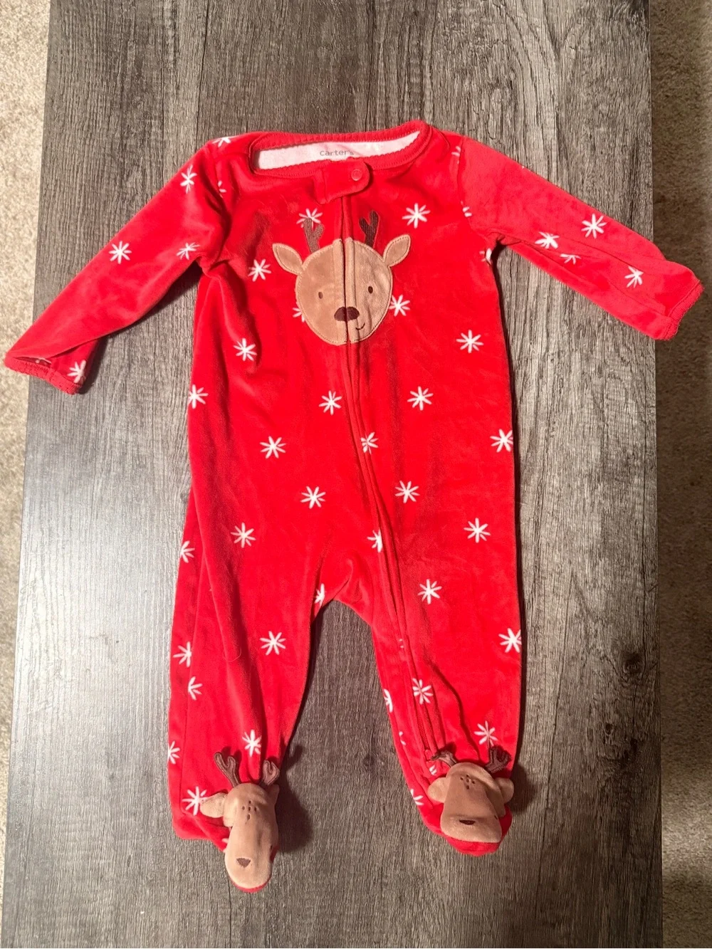 Carter's Red Reindeer Footed One-Piece